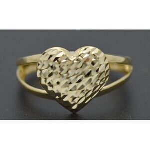 Real Solid 10K Yellow Gold Shiny Heart Charm Diamond Cut Ring 1.7gr All Sizes